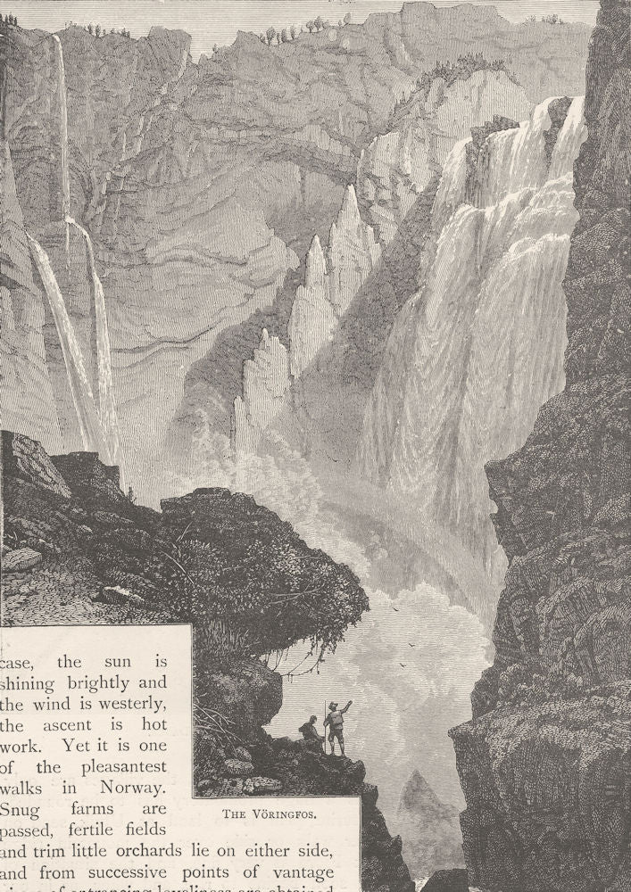 NORWAY. The Voringfos 1890 old antique vintage print picture